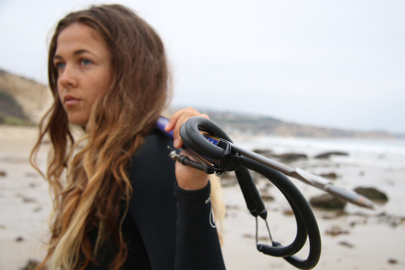 Bavarian spearfishing woman with beautiful eyes